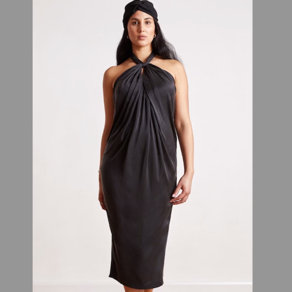 Black Tie Neck Bandeau Dress by The Summer Edit, Wolf & Badger - Size L